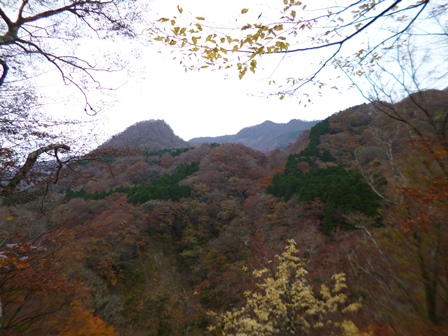 急階段から見える飯盛山と矢筈ヶ山