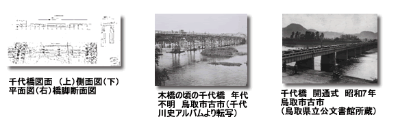 木橋の頃の千代橋とコンクリート橋に改修した千代橋の写真