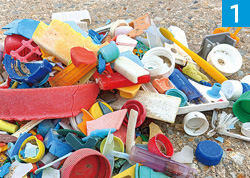 海岸などで集めたプラスチックごみの写真