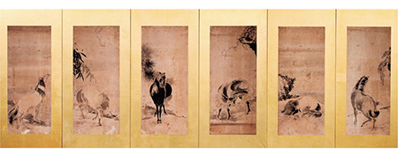 土方稲嶺馬図屏風の写真